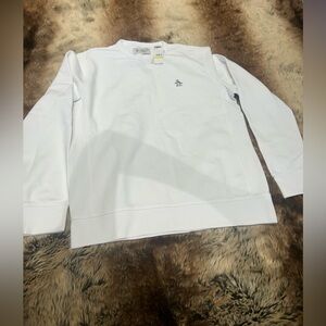 Original Penguin Men’s Sticker Pete Fleece Crewneck Sweatshirt, White, Size M